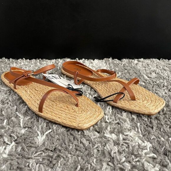 NWT Zara Leather Strap Flat Sandals - Picture 4 of 11